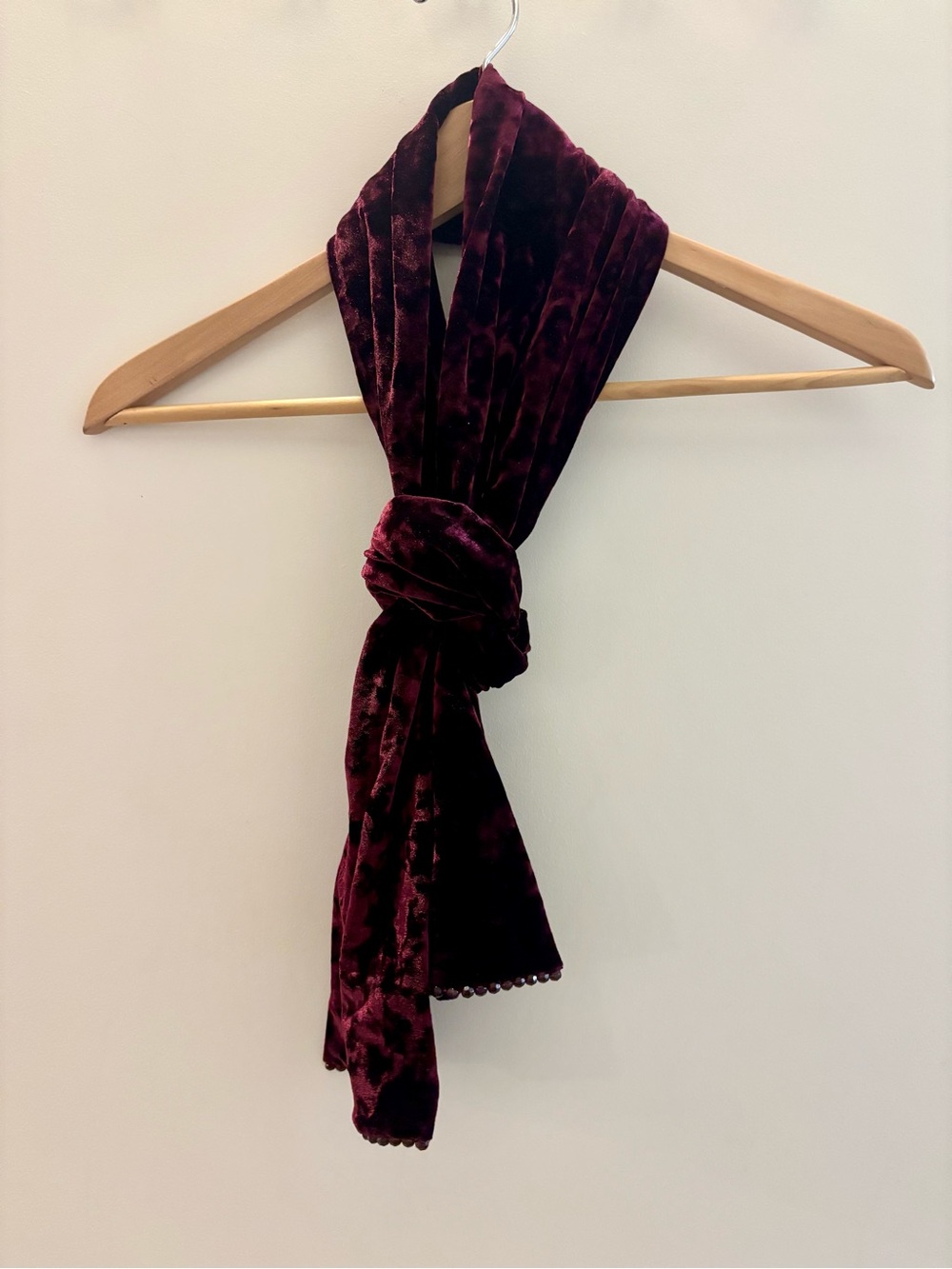 Vintage Burgundy Crushed Velvet Beaded Scarf